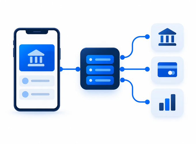 Схема архитектуры финансового приложения: клиент, API, backend, платежные системы и мониторинг